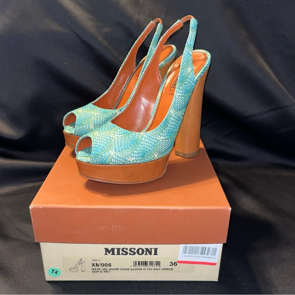 Missoni Clothe Sandals, 5” Heel Turquoise Woman’s Sz EU 36 , US 5.5